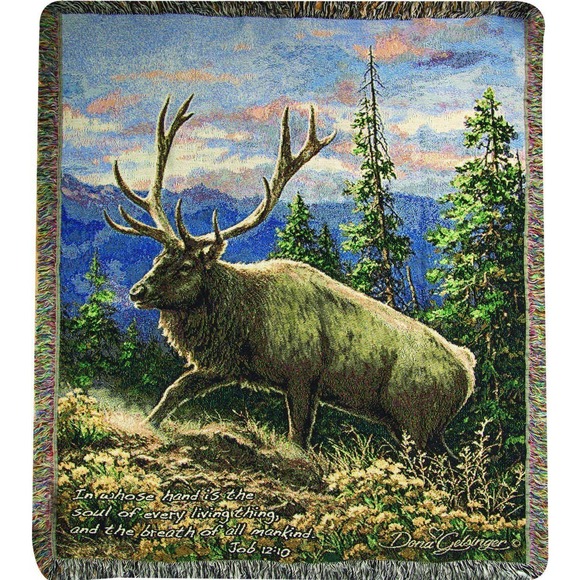 Manual Woodworkers & Weavers Other - Siskiyou Bluff Elk Throw Blanket Decorative Tapestry Lodge Wildlife Antler Blue